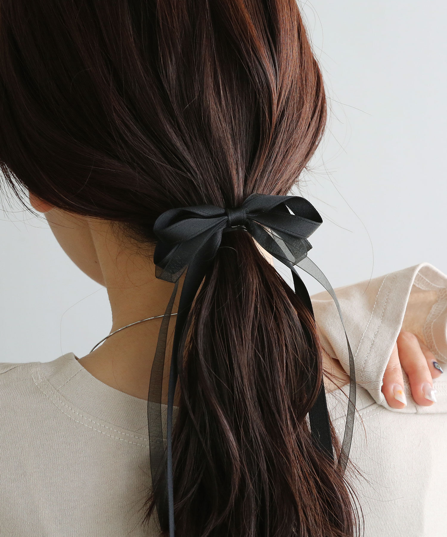  「レイヤードスリムリボンヘアカフ/ヘアフック」|ヘアゴム・シュシュ|ブラック