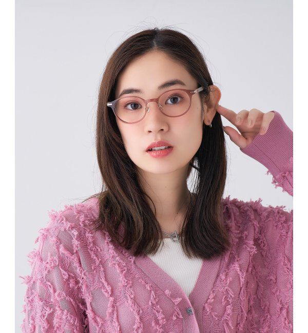  「ボストン型 メガネ│ズレ落ちにくい レザー調のラバーテンプルがオシャレなフレーム｜ レンズ交換券付」|メガネ|ピンク