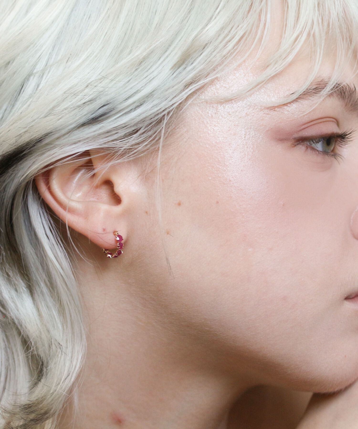  「ルビー  スナップ フープ ピアス | K10YG」|ピアス|