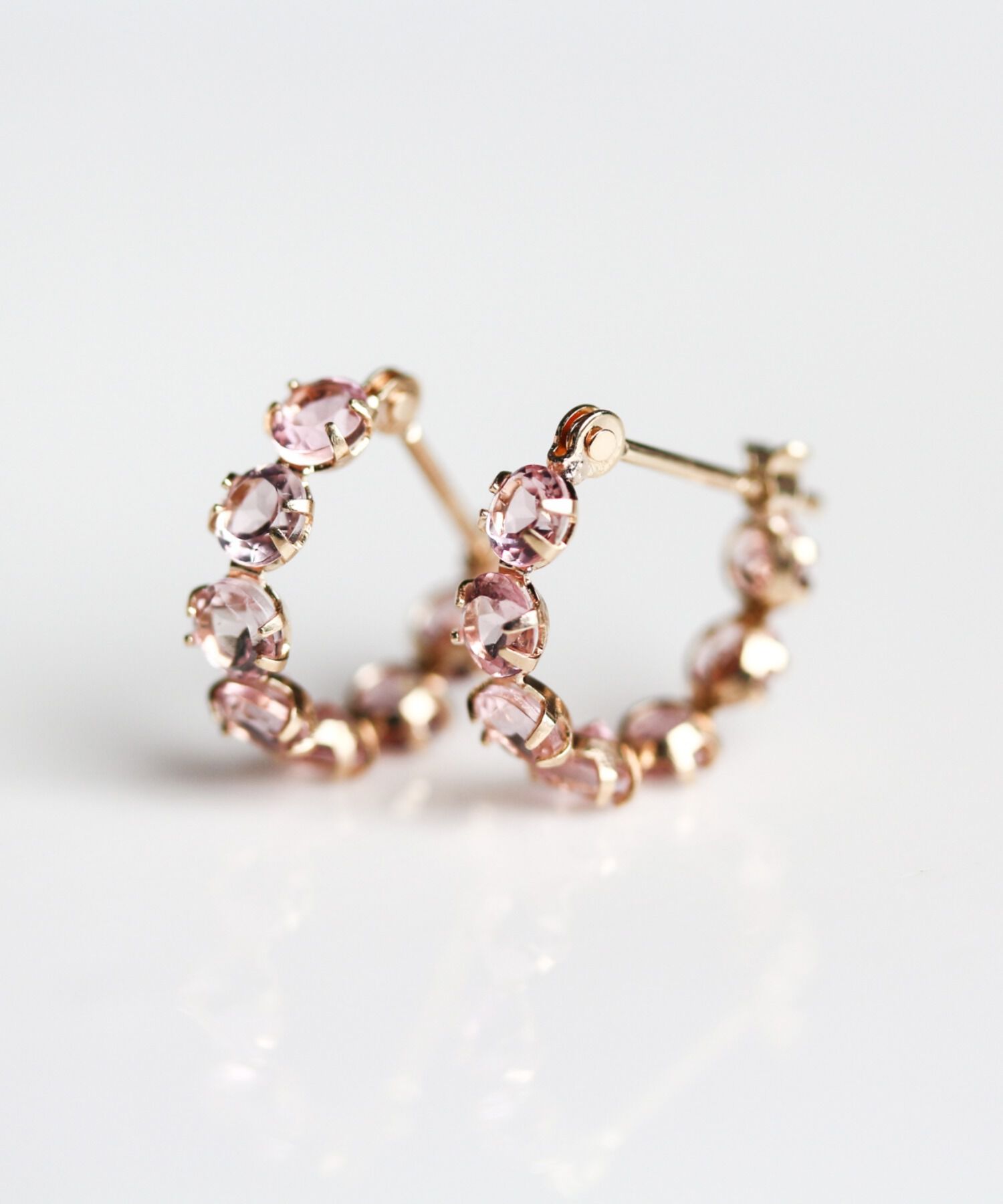  「ピンクトルマリン スナップ フープ ピアス | K10YG」|ピアス|