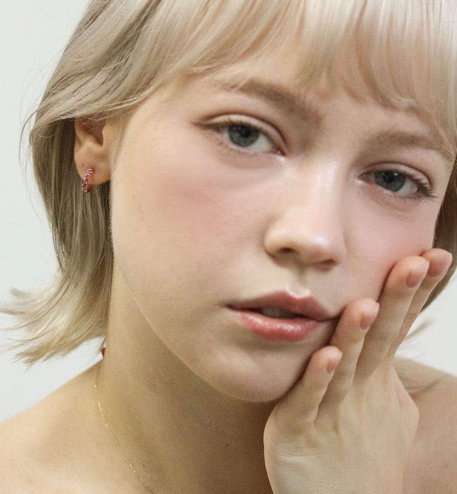  「ピンクトルマリン スナップ フープ ピアス  | K10YG」|ピアス|