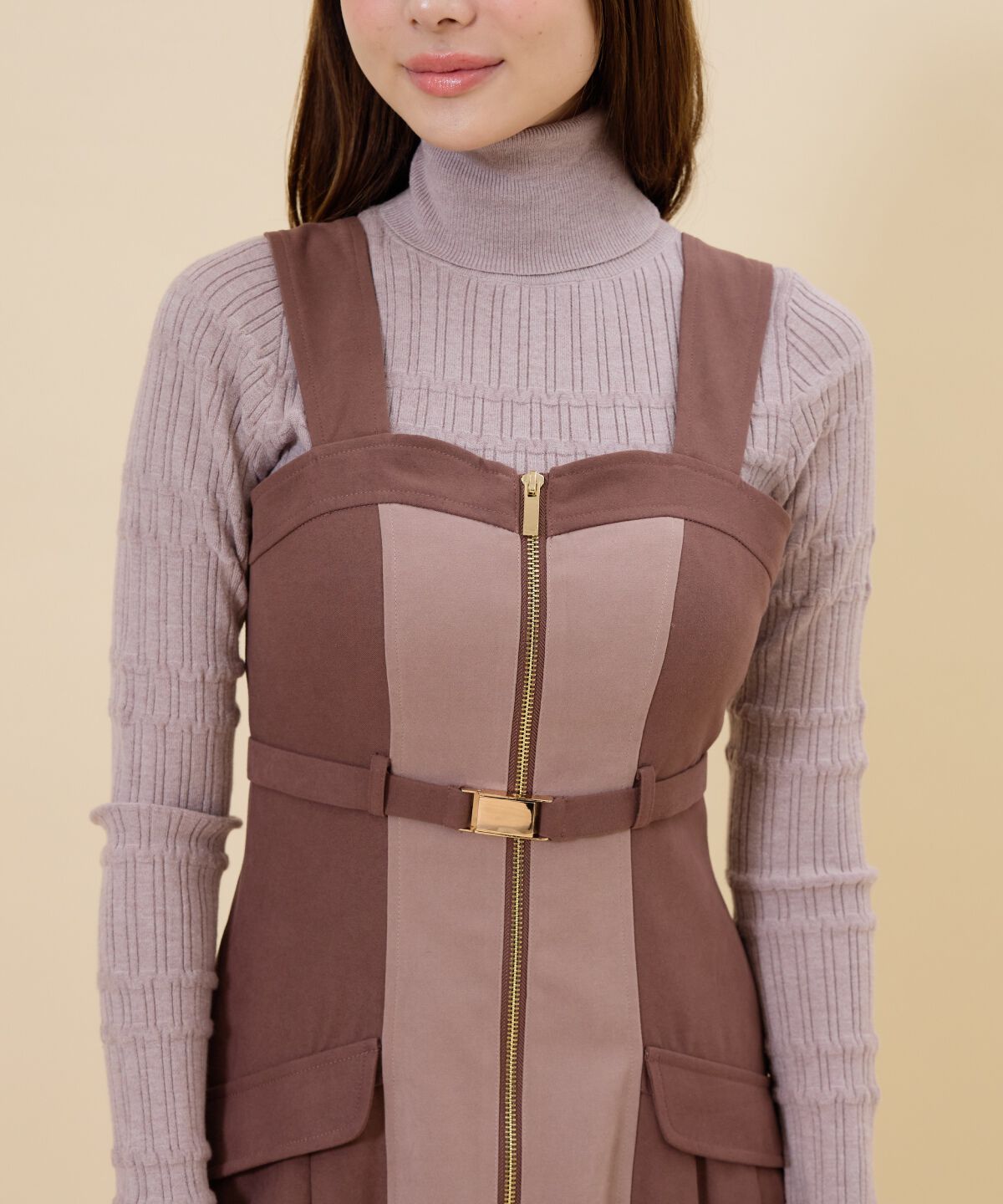 REDYAZEL「バイカラーサイドプリーツジャンパースカート」|ジャンパースカート|