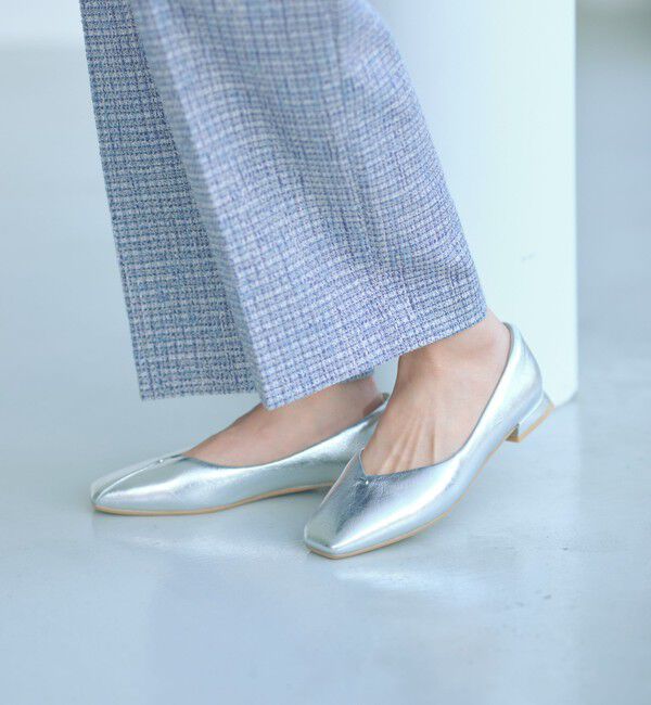 UNITED ARROWS green label relaxing「クッショニーシューズ スクエアトゥ メタルチップ / フラットシューズ」|パンプス|SILVER