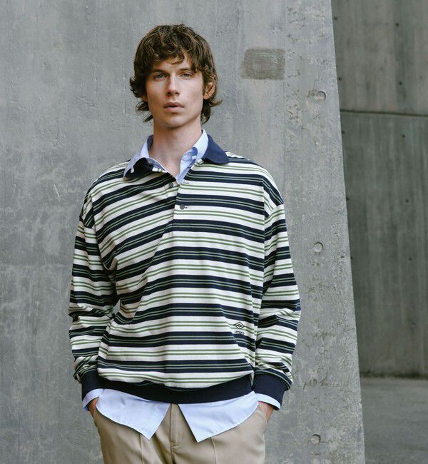 UNITED ARROWS green label relaxing「【別注】＜UMBRO＞ボーダー 長袖 ポロシャツ」|ポロシャツ|NAVY