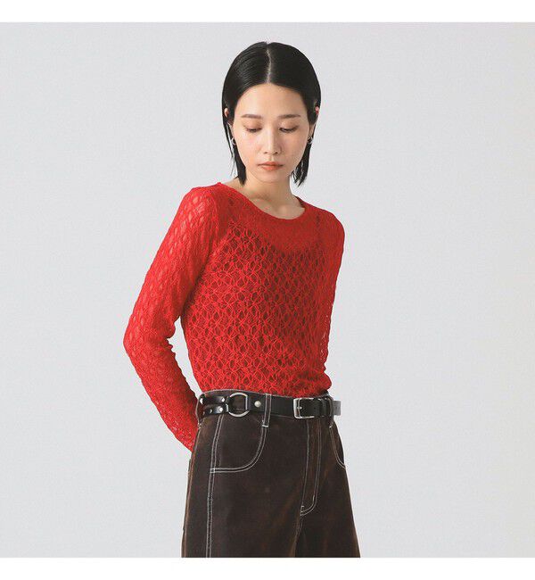 Ray BEAMS 「ストレッチレース クルーネック Tシャツ」|Tシャツ・カットソー|RED
