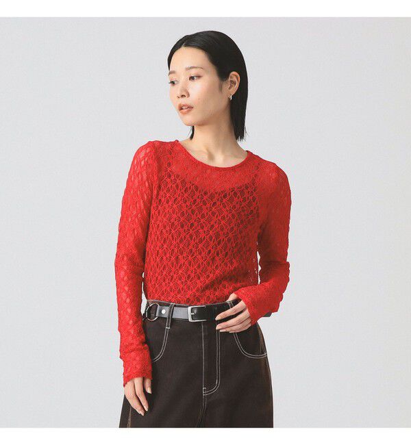 Ray BEAMS 「ストレッチレース クルーネック Tシャツ」|Tシャツ・カットソー|