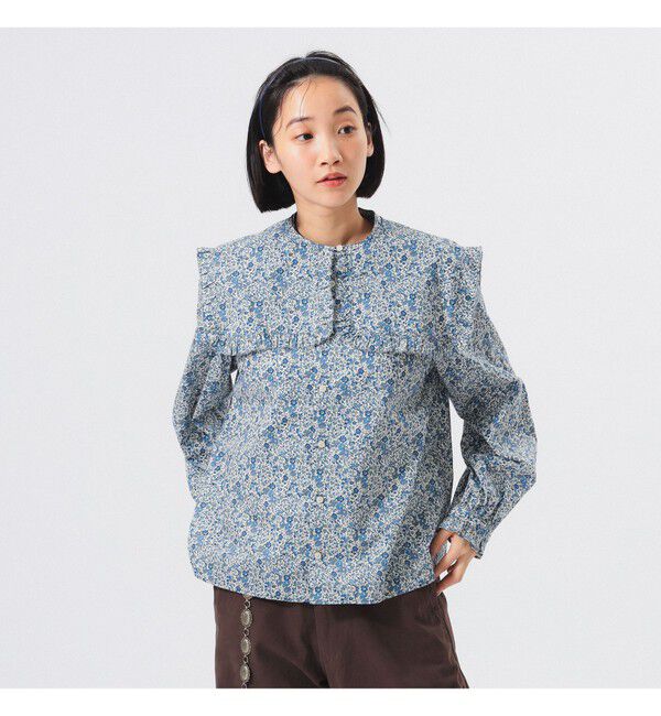 BEAMSBOY「リバティ デタッチ フリルカラー シャツ」|シャツ・ブラウス|BLUE