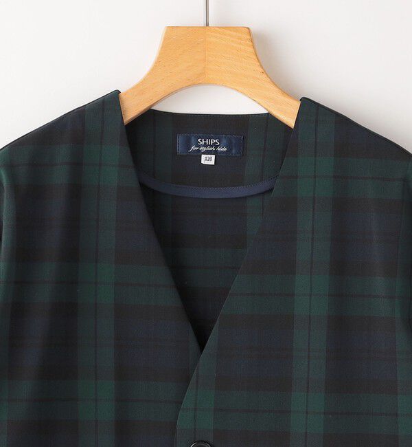 SHIPS KIDS「SHIPS KIDS:100～130cm /〈多機能〉ブラックウォッチ ノーラペル ジャケット」|ノーカラージャケット|