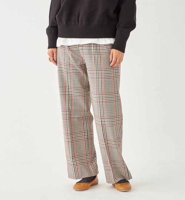 SHIPS Colors 「SHIPS Colors:〈洗濯機可能〉TR チェック タック ワイド パンツ」|スラックス|オフホワイト