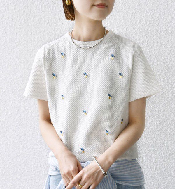 SHIPS for women「【WEB限定】〈手洗い可能〉ハイツイスト コットン ビジュー カノコ ニット」|プルオーバー|オフホワイト