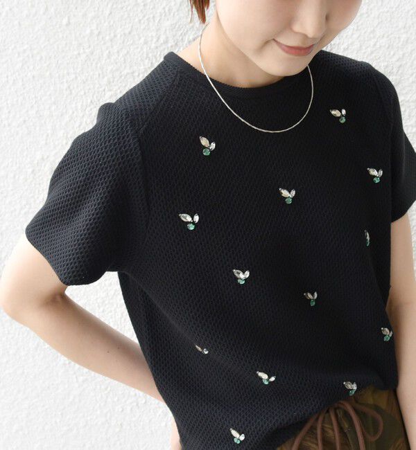 SHIPS for women「【WEB限定】〈手洗い可能〉ハイツイスト コットン ビジュー カノコ ニット」|プルオーバー|