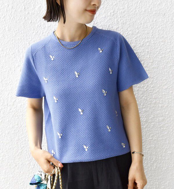 SHIPS for women「【WEB限定】〈手洗い可能〉ハイツイスト コットン ビジュー カノコ ニット」|プルオーバー|