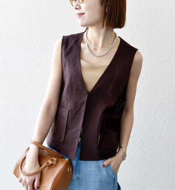 SHIPS any「SHIPS any:〈洗濯機可能〉ヨーロピアンフラックス リネン  Vネック コンパクト ベスト」|ベスト・ジレ|