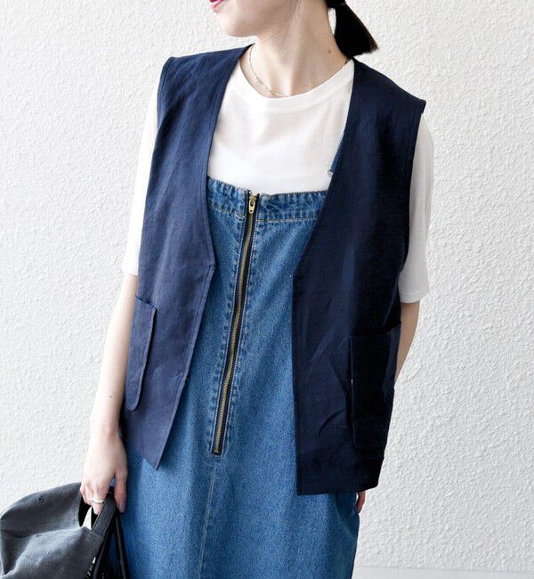 SHIPS any「SHIPS any:〈洗濯機可能〉ヨーロピアンフラックス リネン  Vネック コンパクト ベスト」|ベスト・ジレ|