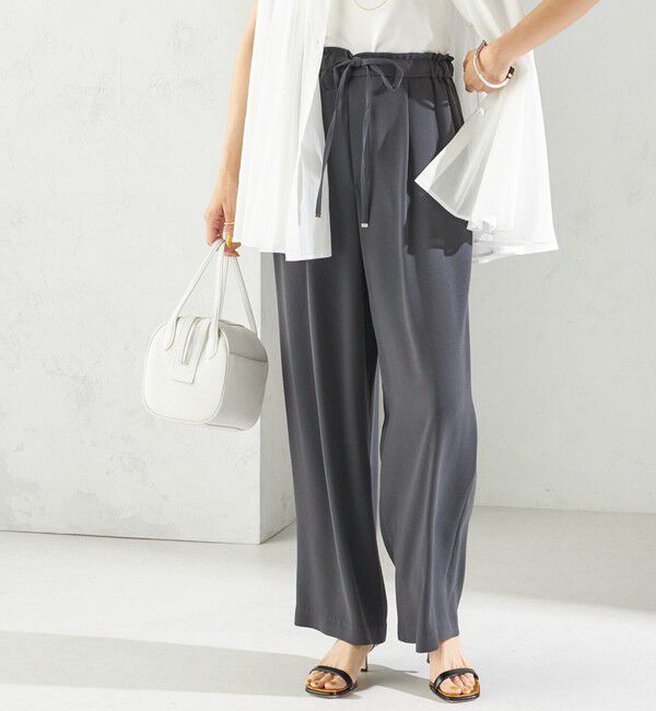 SHIPS for women「〈接触冷感 / 手洗い可能〉アセテート混 バック サテン ワイド パンツ」|その他|ダークグレー