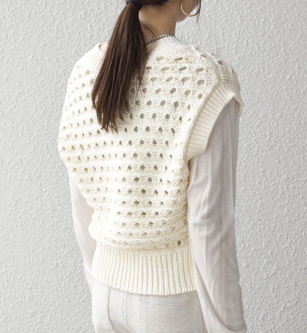 SHIPS any「《予約》SHIPS any:〈手洗い可能〉コットン ミックス 透かし編み Vネック ベスト」|ベスト・ジレ|