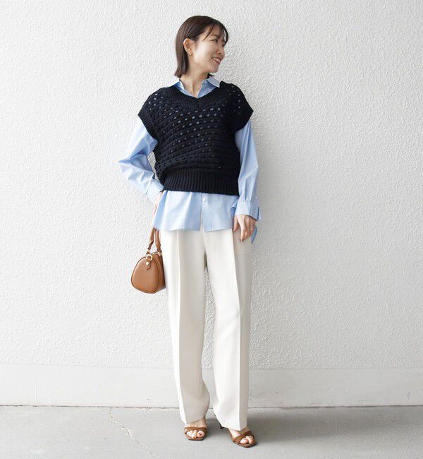 SHIPS any「《予約》SHIPS any:〈手洗い可能〉コットン ミックス 透かし編み Vネック ベスト」|ベスト・ジレ|