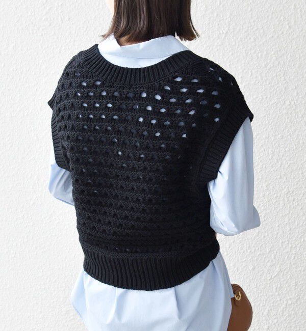 SHIPS any「《予約》SHIPS any:〈手洗い可能〉コットン ミックス 透かし編み Vネック ベスト」|ベスト・ジレ|