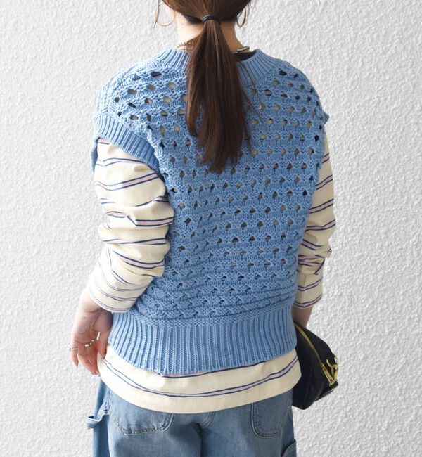 SHIPS any「《予約》SHIPS any:〈手洗い可能〉コットン ミックス 透かし編み Vネック ベスト」|ベスト・ジレ|