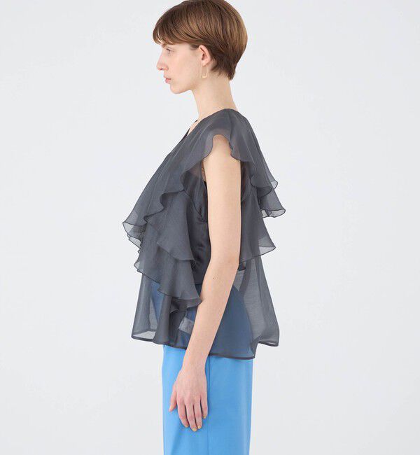 Ballsey「セルロースポリエステルオーガンジー フリルブラウス」|シャツ・ブラウス|