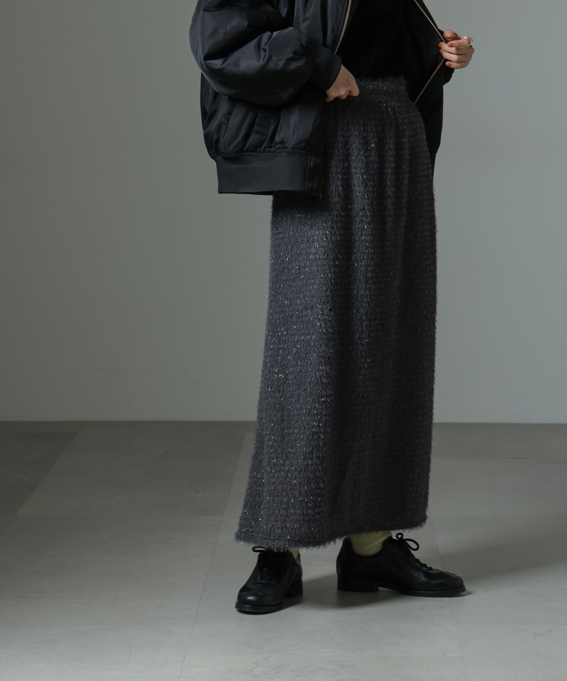 nano･universe「シャギーナロースカート（セットアップ可）」|スカート|チャコール3