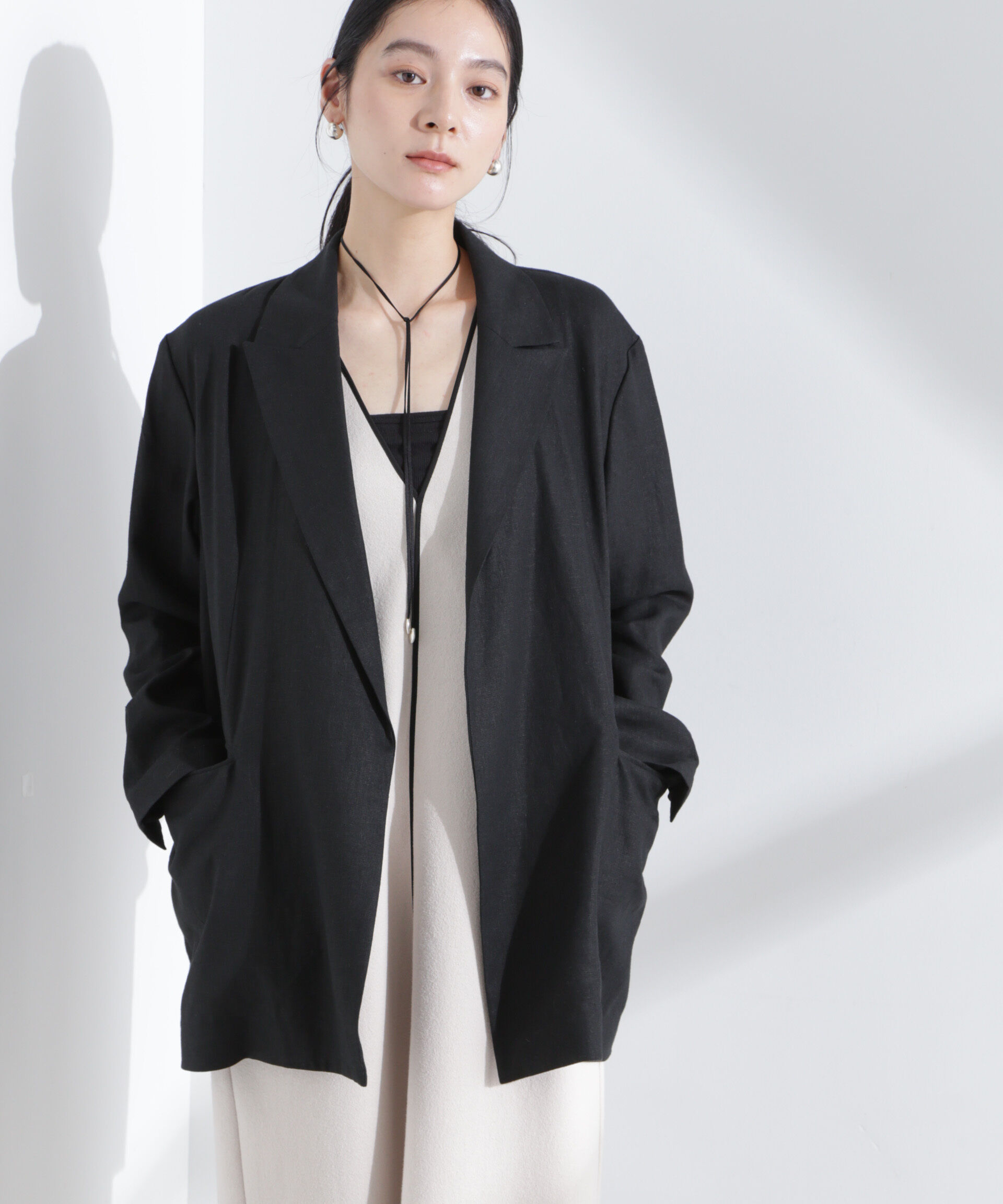 nano･universe「リネン混ボタンレスジャケット(セットアップ可)」|テーラードジャケット|