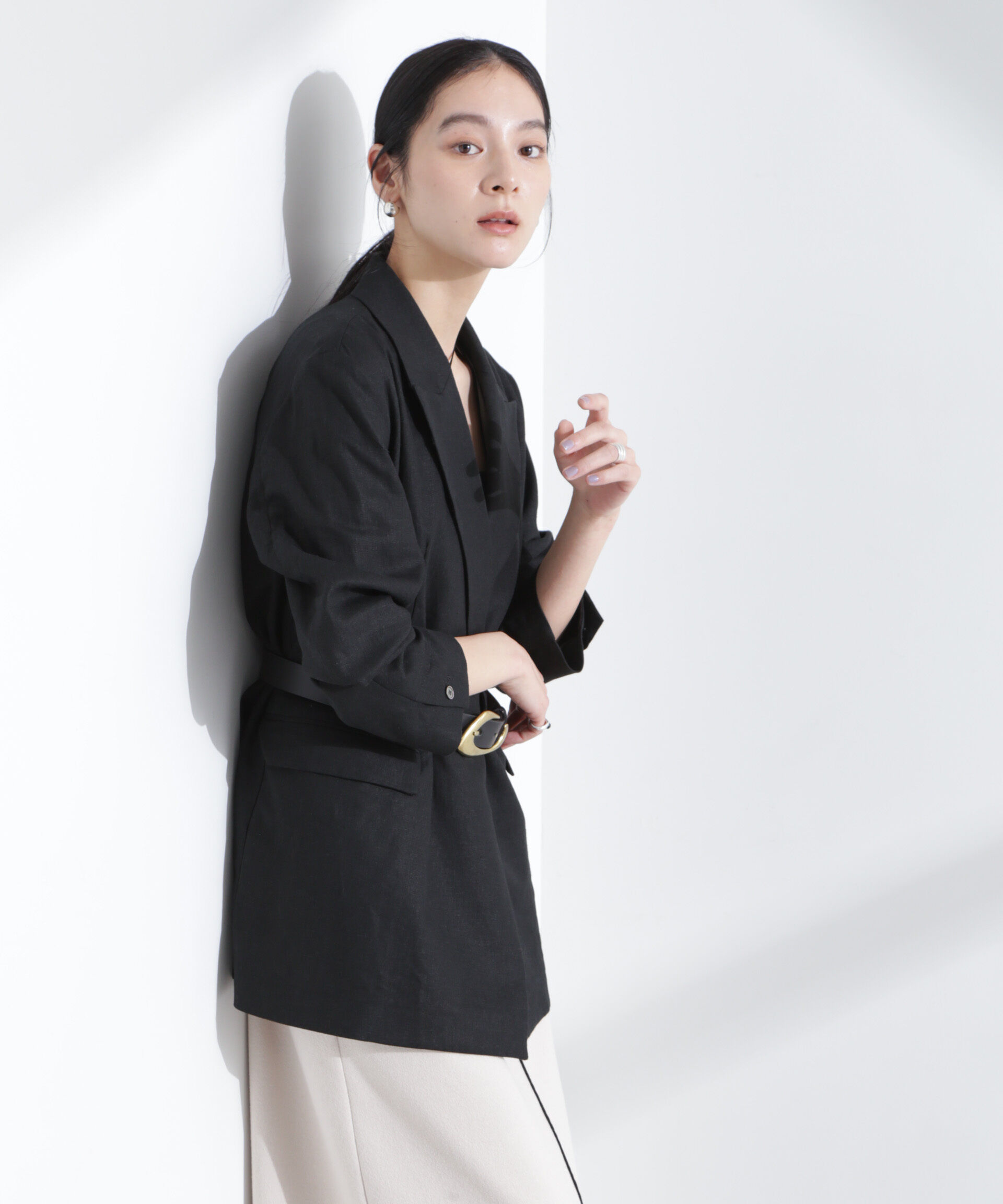 nano･universe「リネン混ボタンレスジャケット(セットアップ可)」|テーラードジャケット|