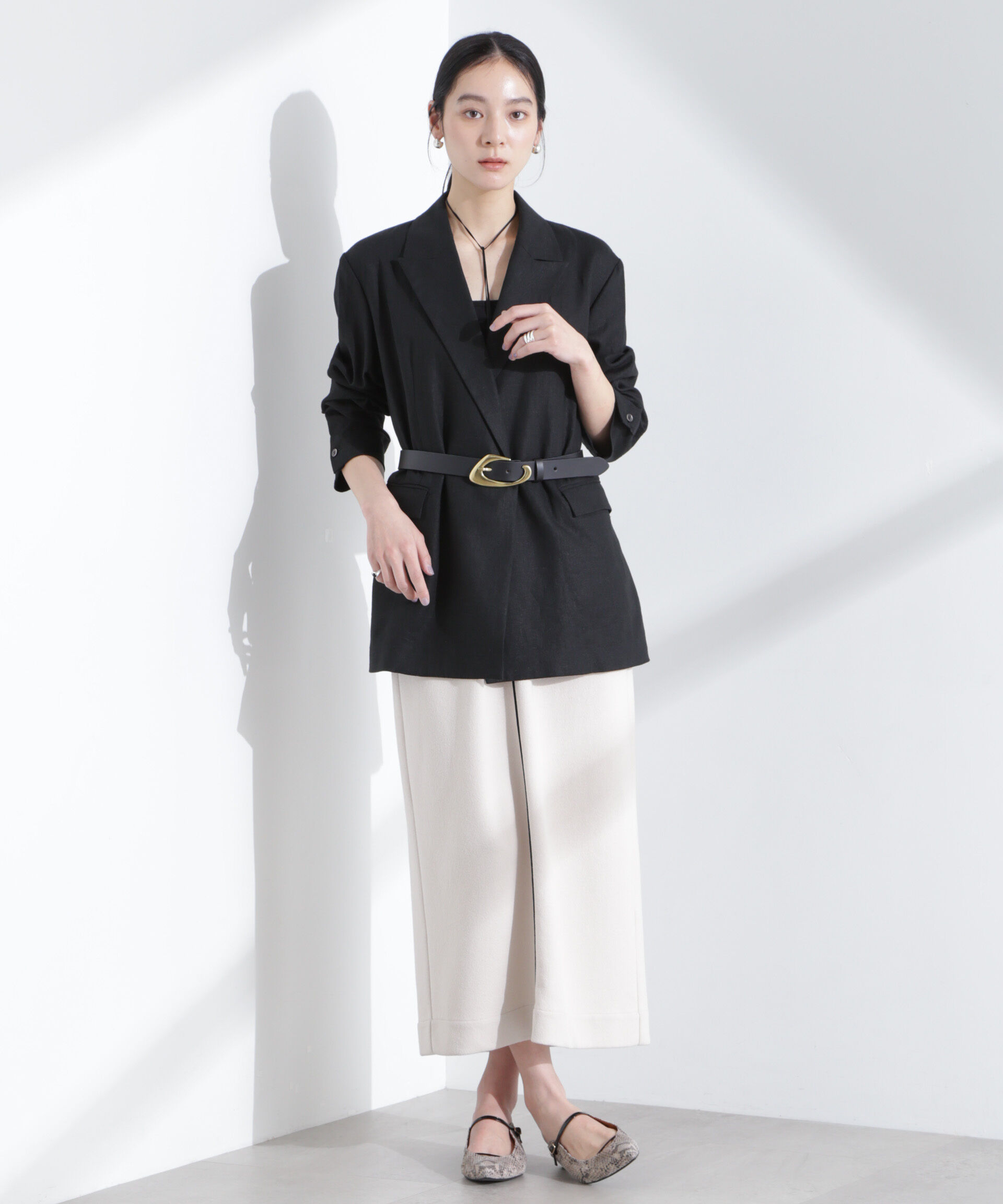 nano･universe「リネン混ボタンレスジャケット(セットアップ可)」|テーラードジャケット|