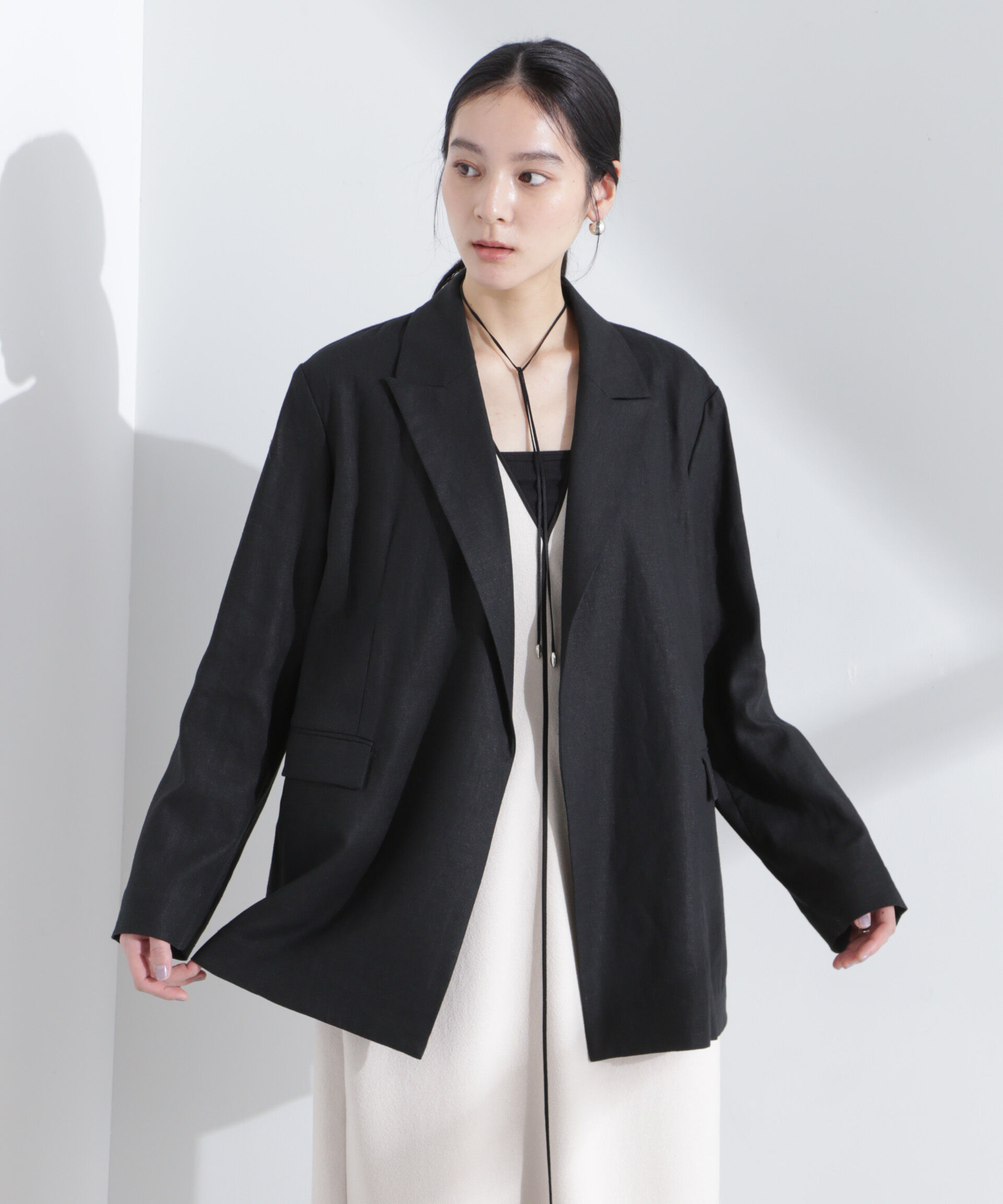 nano･universe「リネン混ボタンレスジャケット(セットアップ可)」|テーラードジャケット|