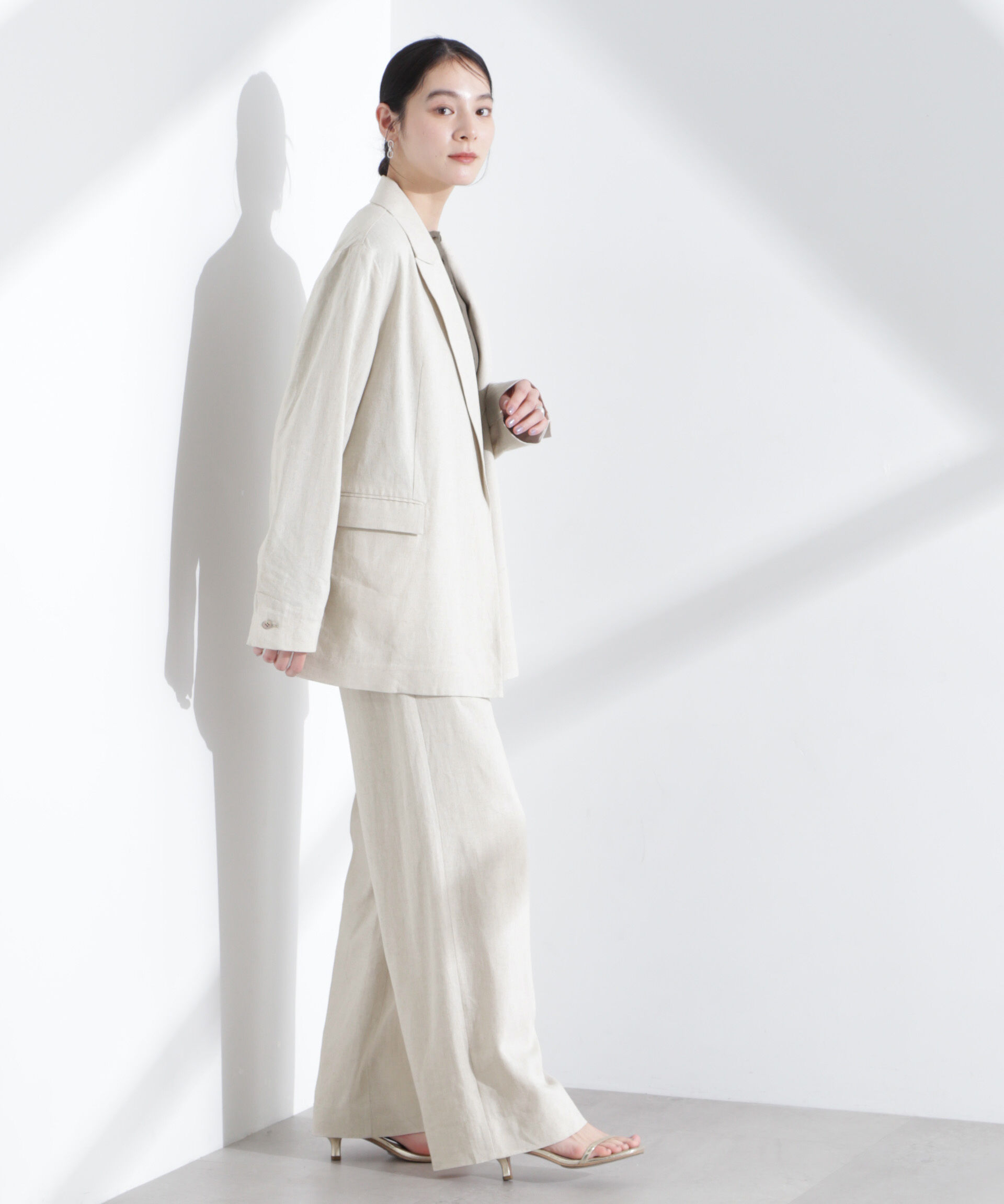 nano･universe「リネン混ボタンレスジャケット(セットアップ可)」|テーラードジャケット|