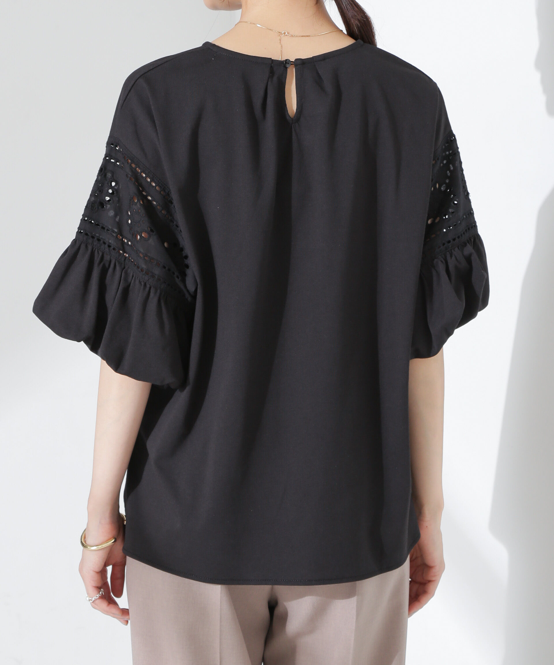 nano･universe「お花柄レース切替バルーンスリーブカットトップス」|Tシャツ・カットソー|