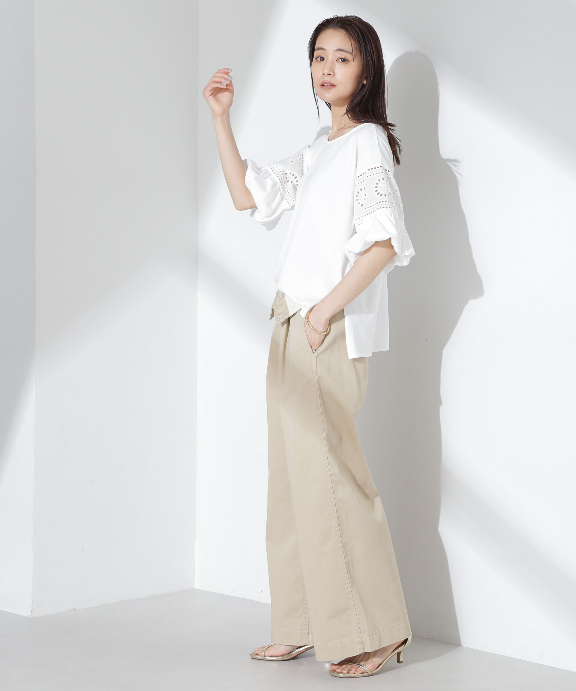 nano･universe「お花柄レース切替バルーンスリーブカットトップス」|Tシャツ・カットソー|