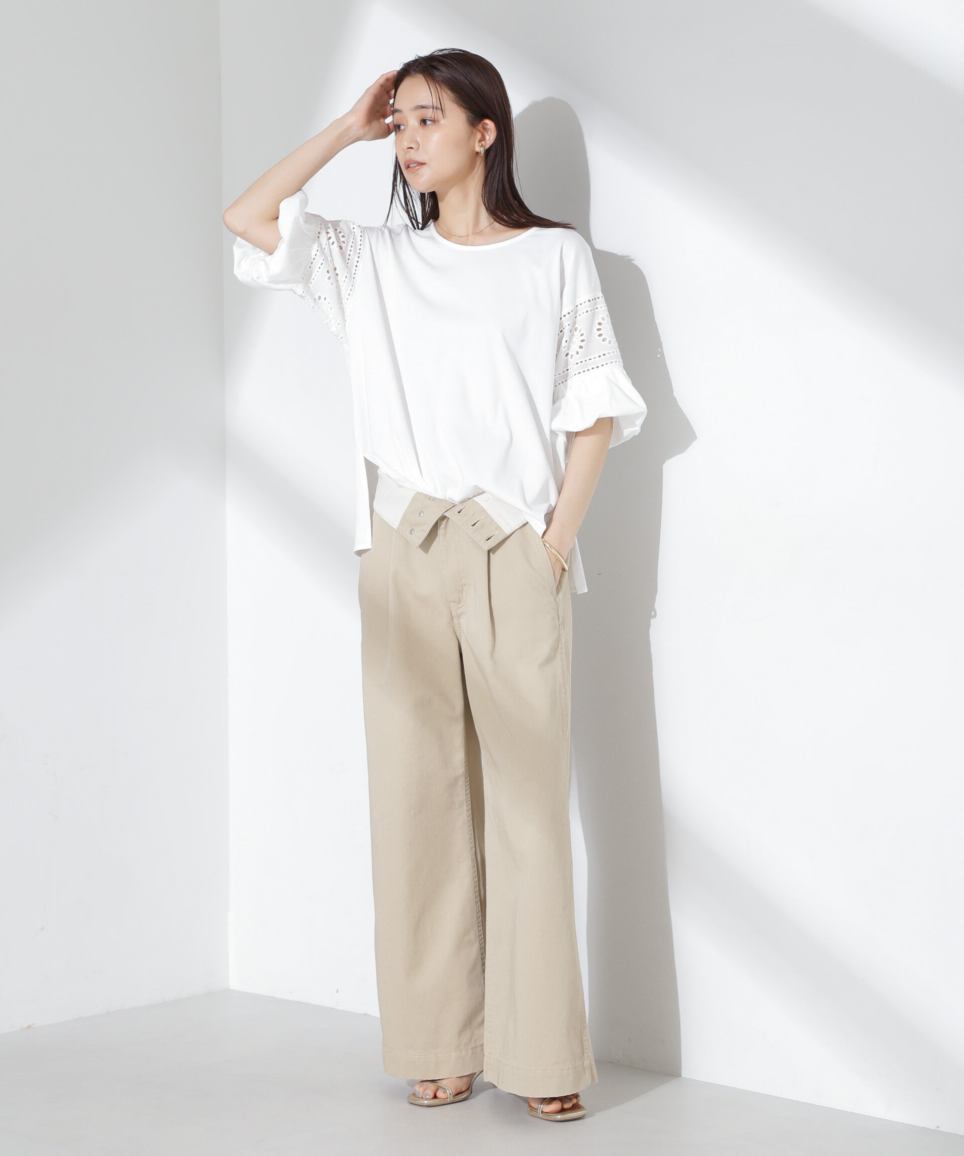 nano･universe「お花柄レース切替バルーンスリーブカットトップス」|Tシャツ・カットソー|