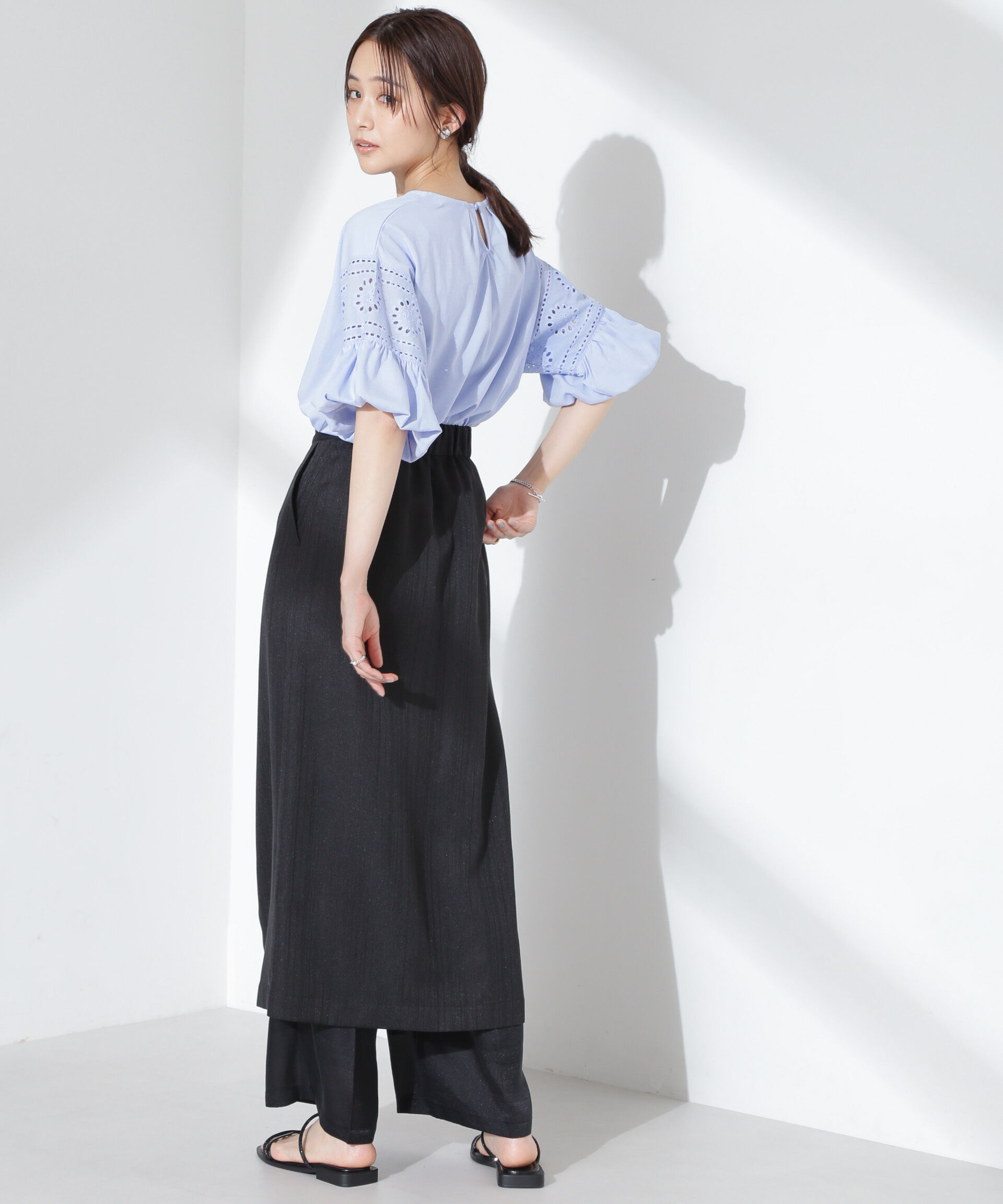 nano･universe「お花柄レース切替バルーンスリーブカットトップス」|Tシャツ・カットソー|