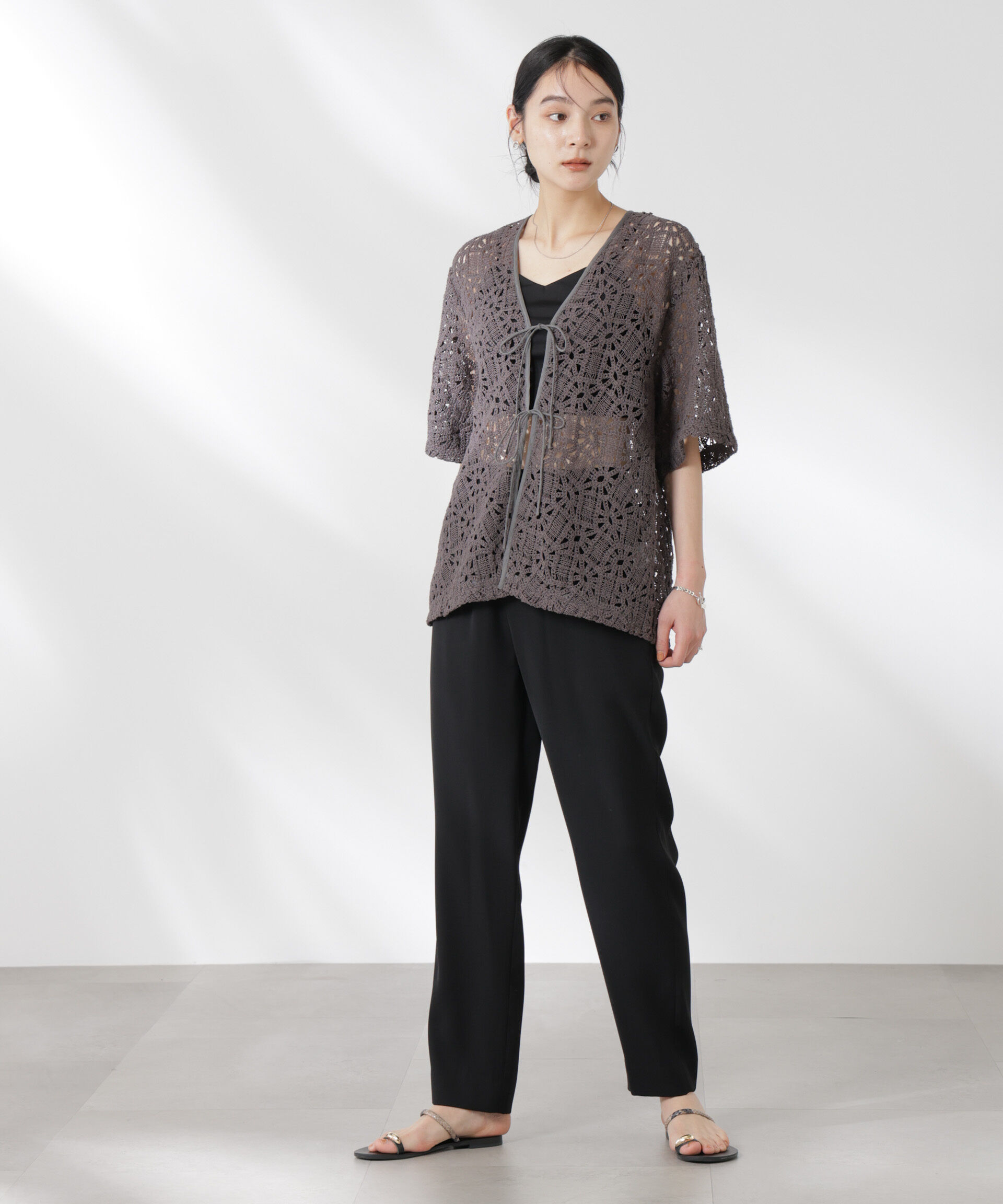 nano･universe「ダブルクロスゴムベルトテーパードパンツ (セットアップ可)」|チノ|