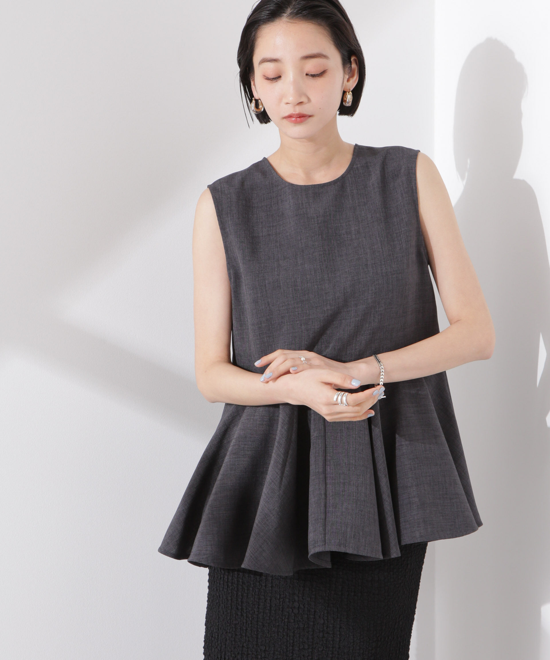 nano･universe「前後２wayリネンライクリボン結びジレブラウス（セットアップ可）」|シャツ・ブラウス|