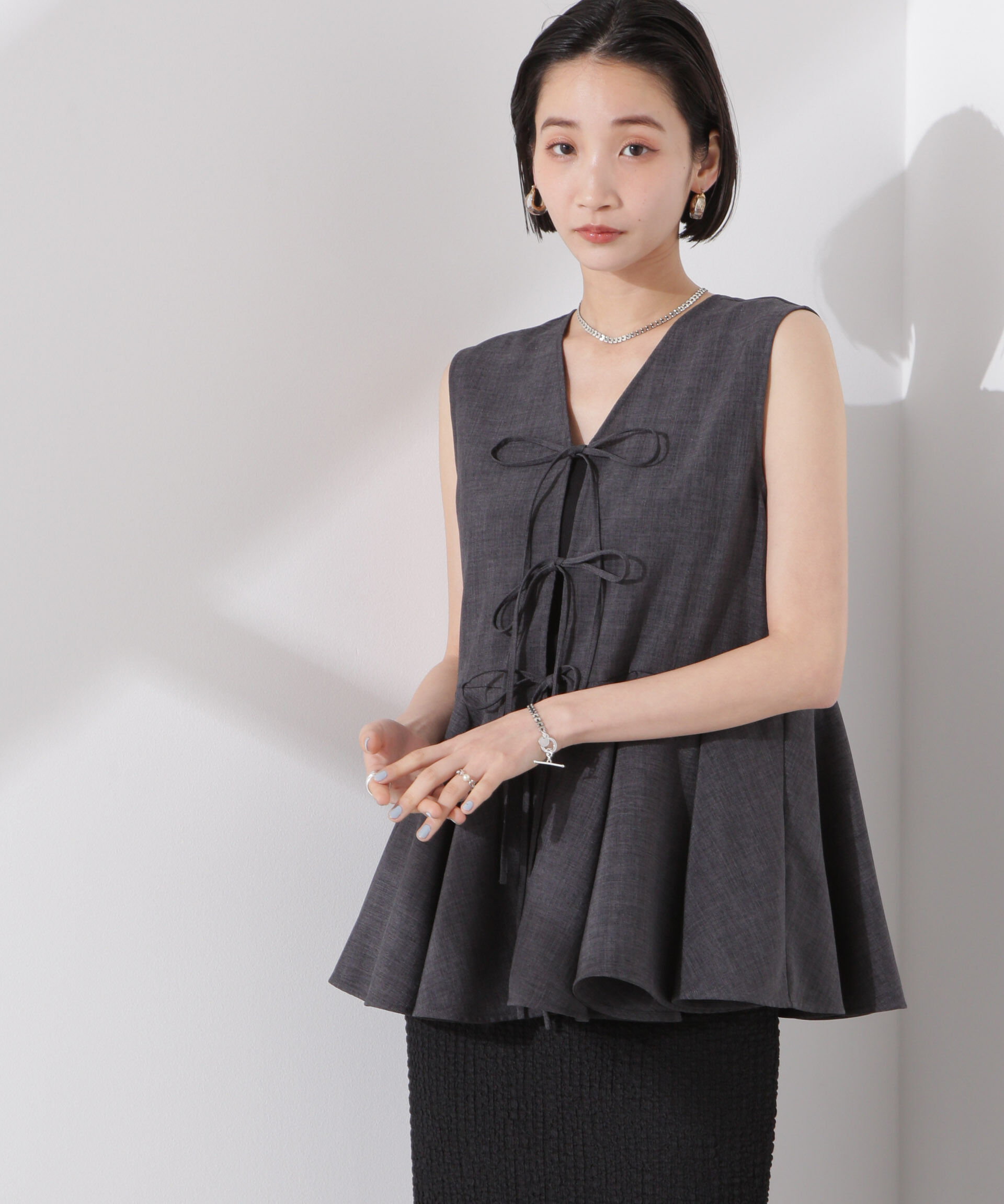 nano･universe「前後２wayリネンライクリボン結びジレブラウス（セットアップ可）」|シャツ・ブラウス|