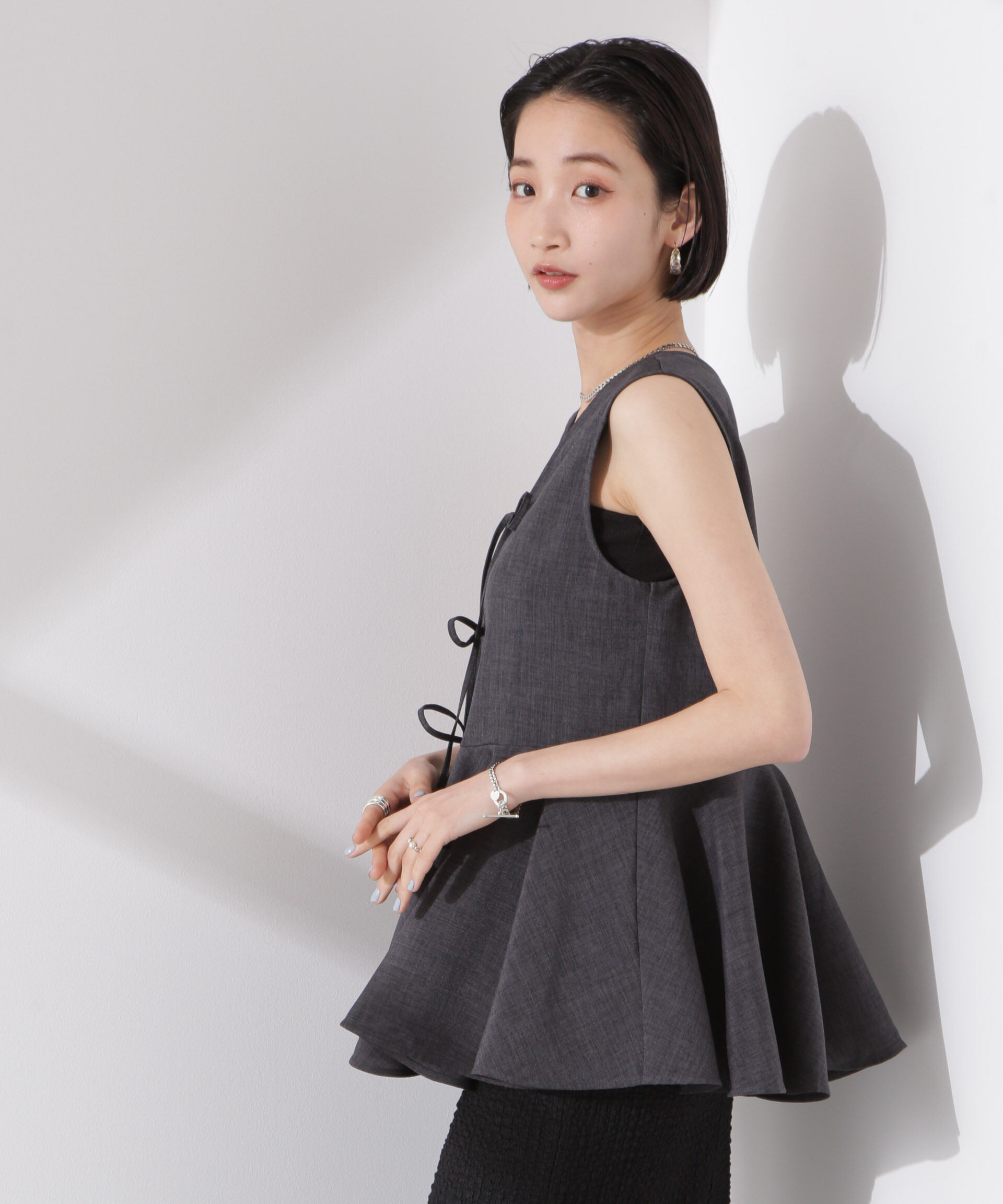 nano･universe「前後２wayリネンライクリボン結びジレブラウス（セットアップ可）」|シャツ・ブラウス|