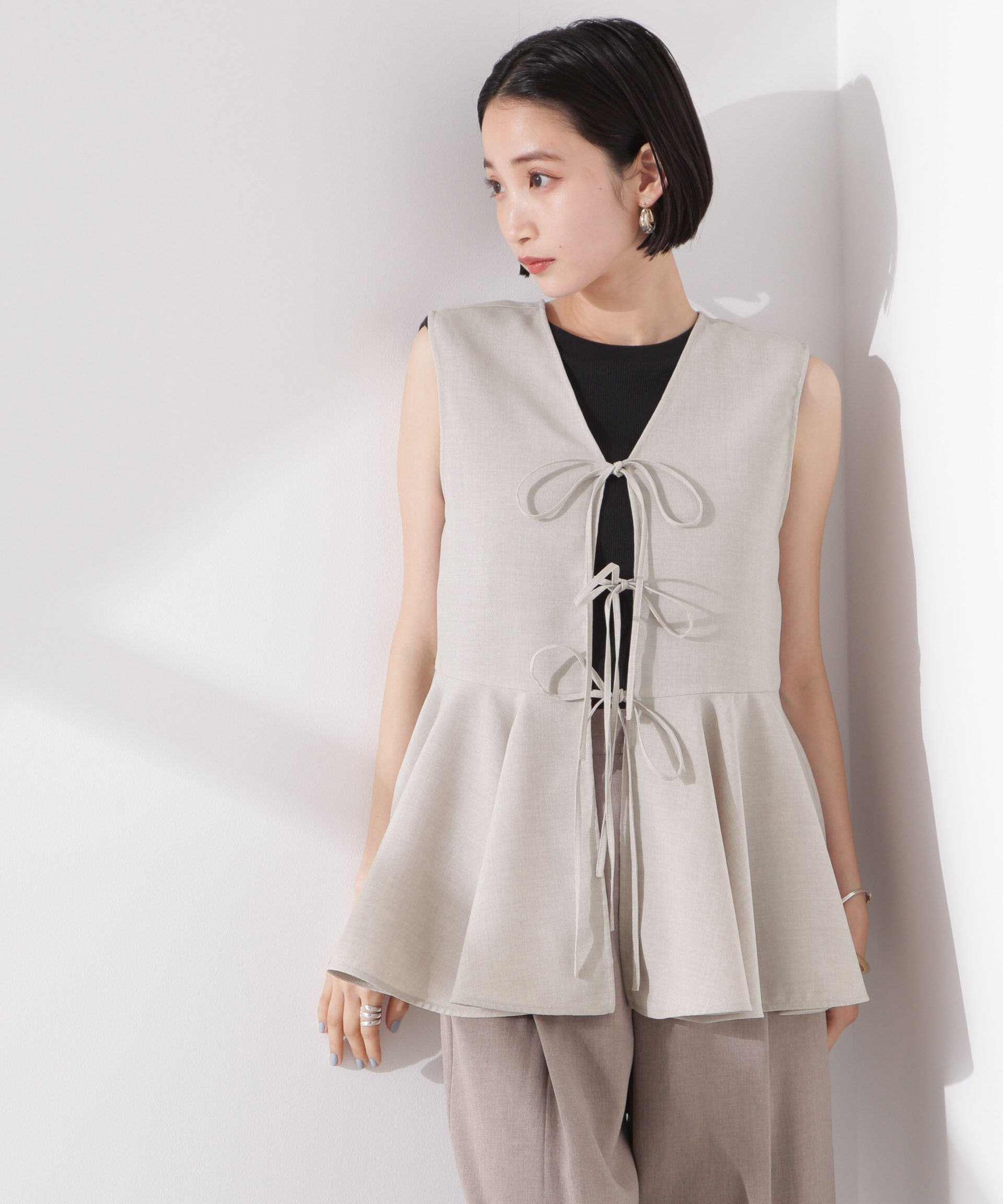 nano･universe「前後２wayリネンライクリボン結びジレブラウス（セットアップ可）」|シャツ・ブラウス|