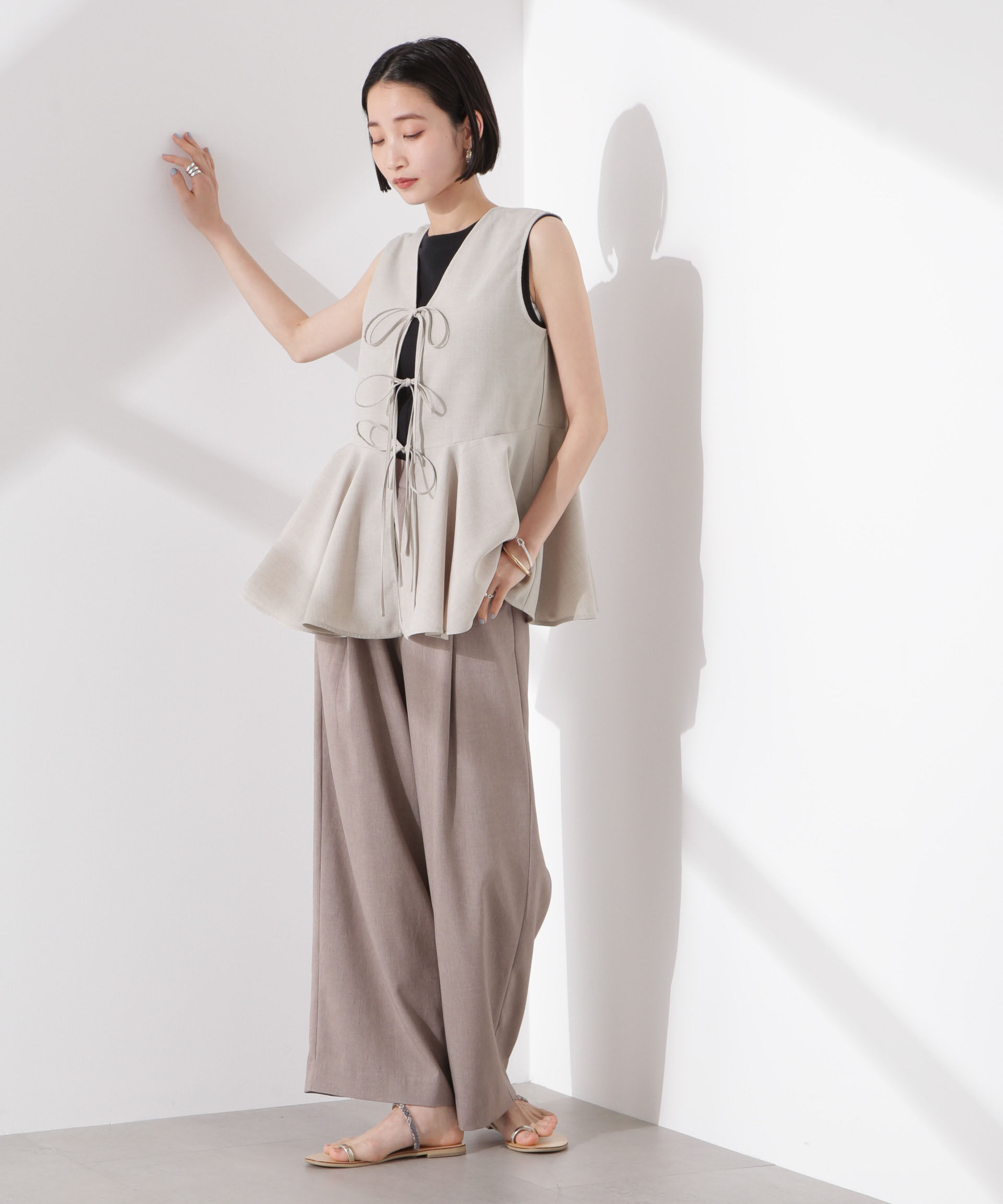 nano･universe「前後２wayリネンライクリボン結びジレブラウス（セットアップ可）」|シャツ・ブラウス|