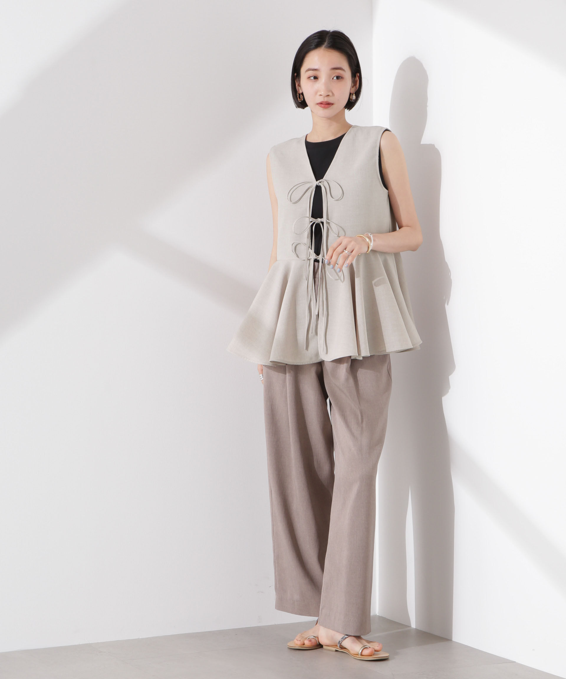 nano･universe「前後２wayリネンライクリボン結びジレブラウス（セットアップ可）」|シャツ・ブラウス|