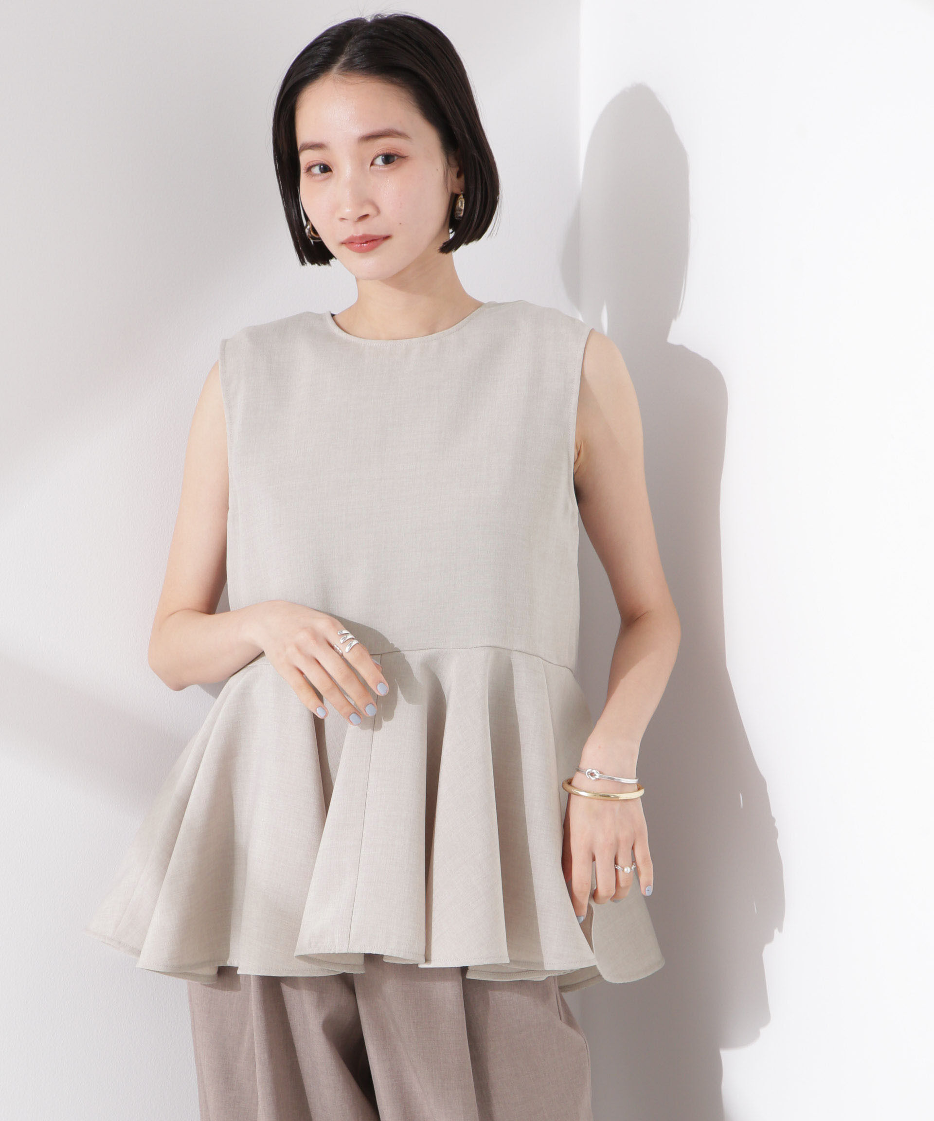 nano･universe「前後２wayリネンライクリボン結びジレブラウス（セットアップ可）」|シャツ・ブラウス|