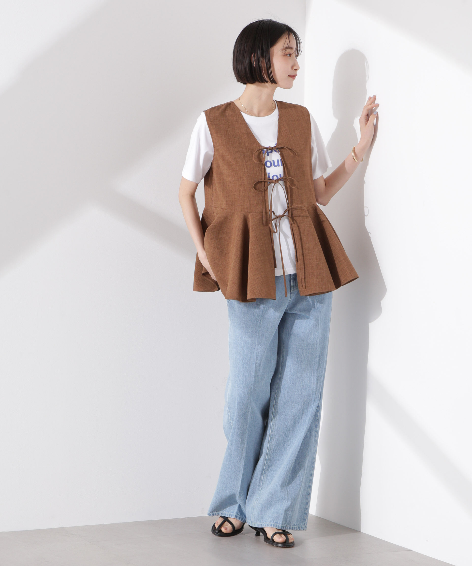 nano･universe「前後２wayリネンライクリボン結びジレブラウス（セットアップ可）」|シャツ・ブラウス|