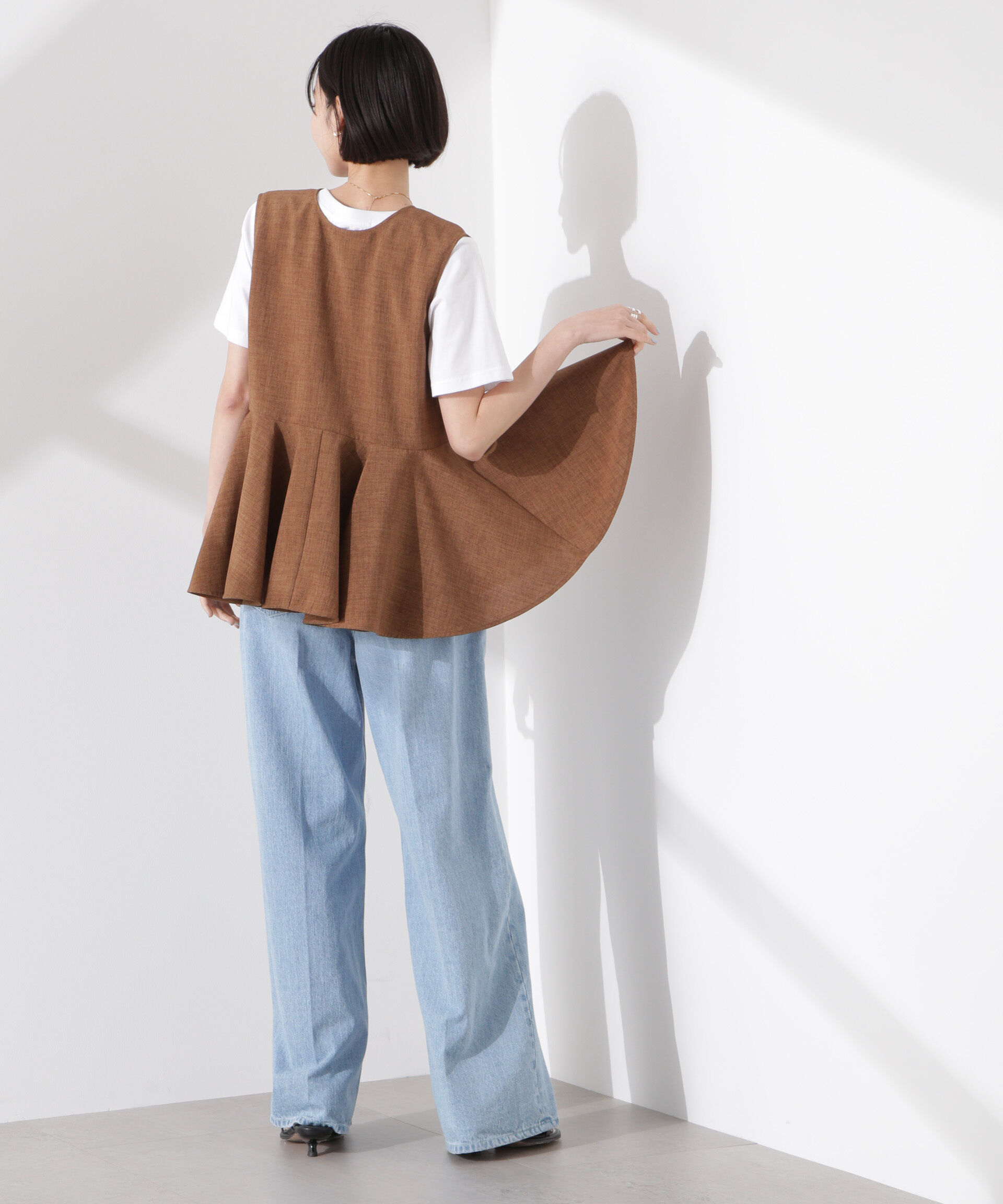 nano･universe「前後２wayリネンライクリボン結びジレブラウス（セットアップ可）」|シャツ・ブラウス|