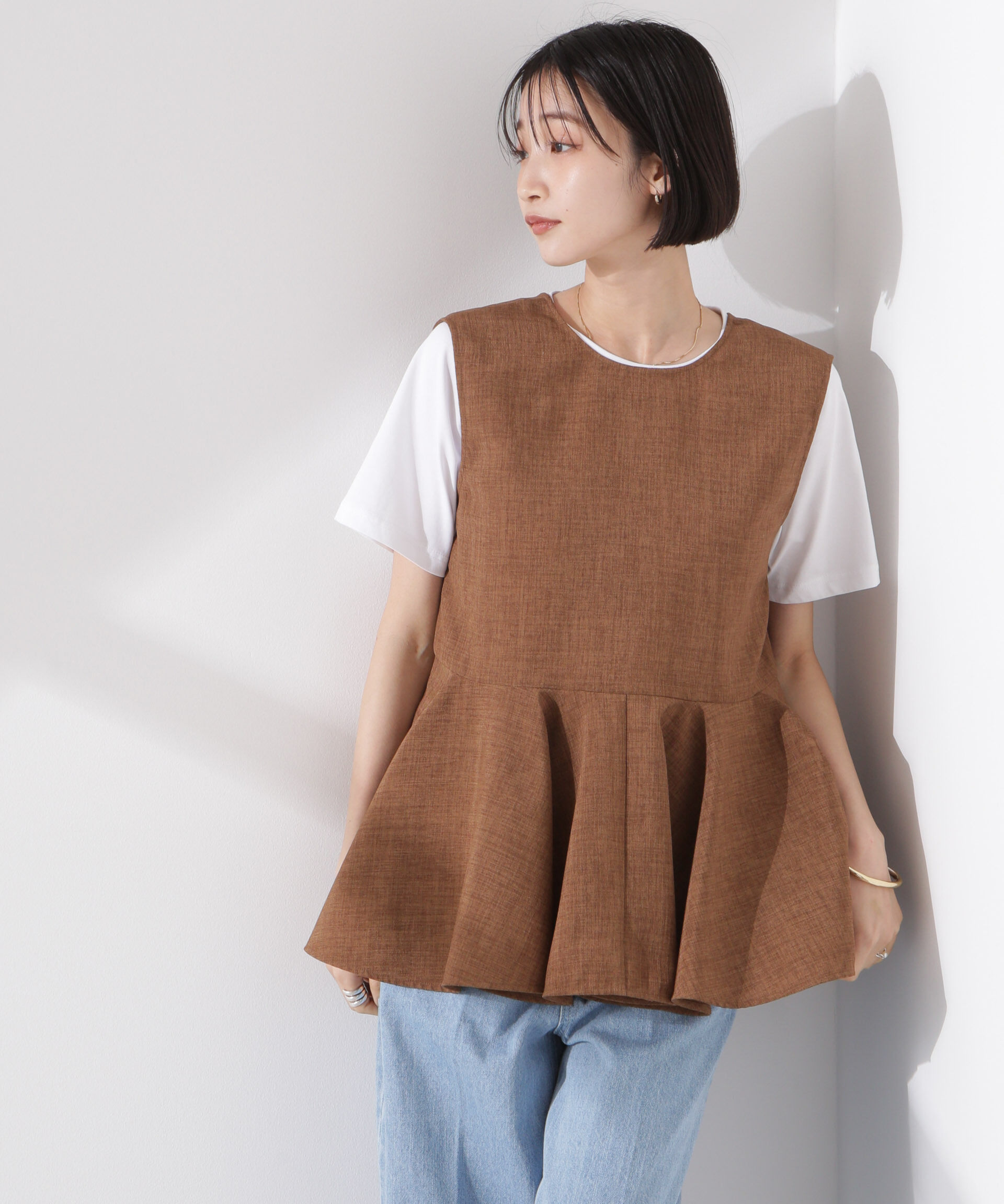nano･universe「前後２wayリネンライクリボン結びジレブラウス（セットアップ可）」|シャツ・ブラウス|