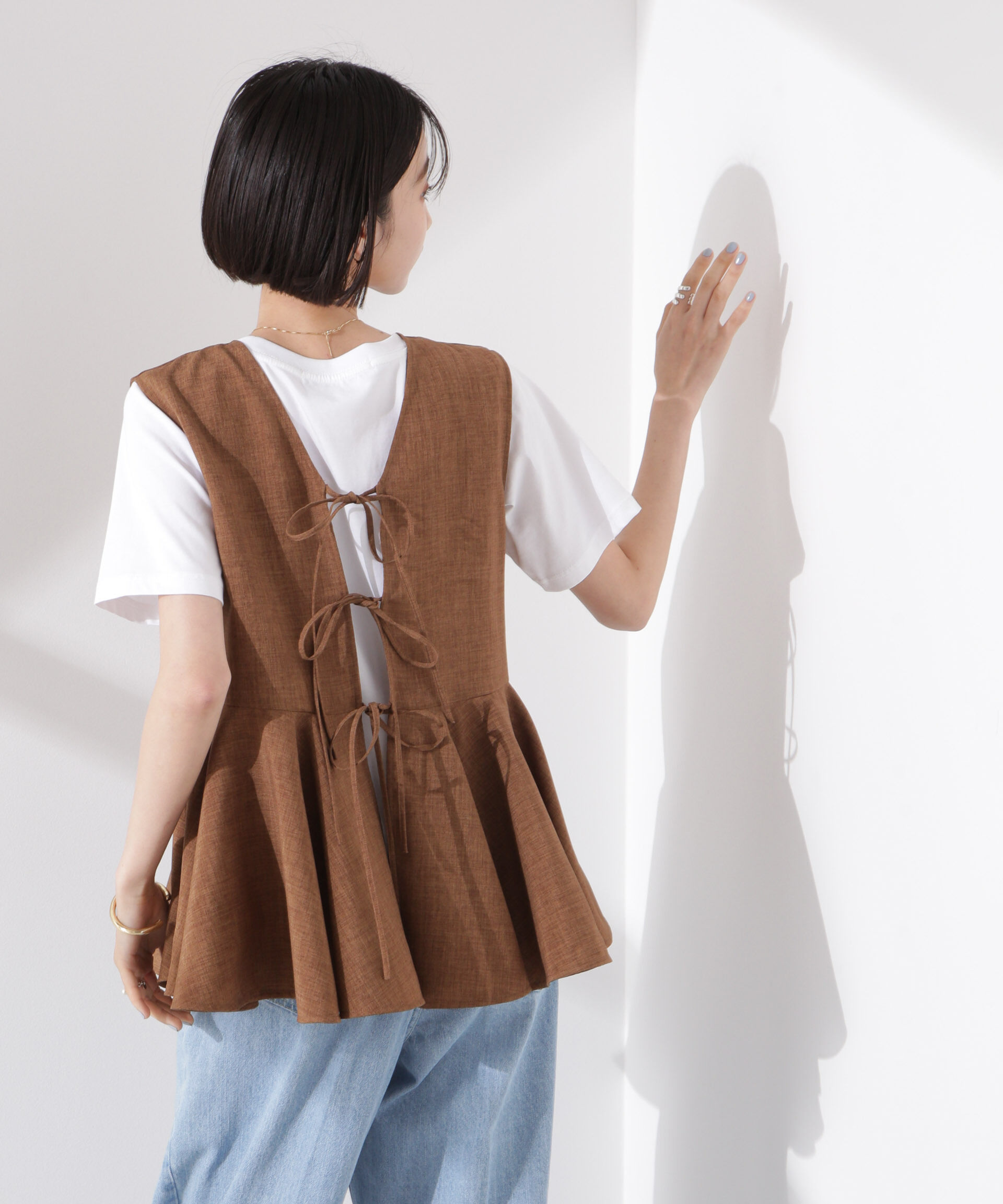 nano･universe「前後２wayリネンライクリボン結びジレブラウス（セットアップ可）」|シャツ・ブラウス|