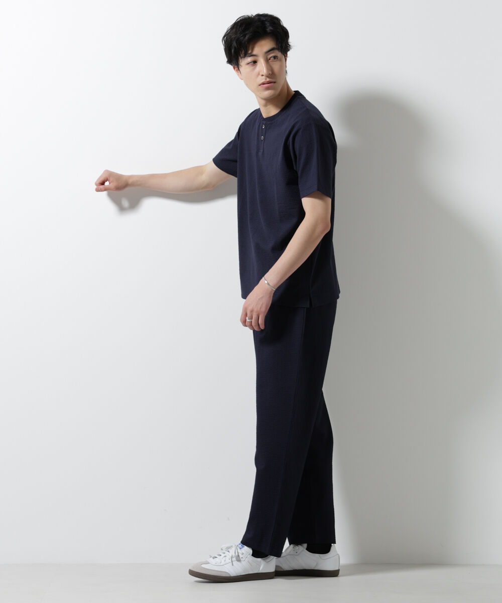 nano･universe「ジャージーサッカーワイドテーパードパンツ」|チノ|