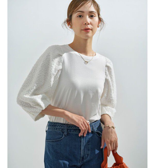 組曲「シャーリングシフォン袖 トップス」|Tシャツ・カットソー|アイボリー系