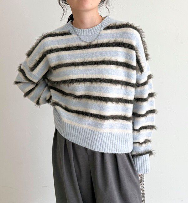 fredy emue「マルチボーダークロップドニットプルオーバー」|ニット・セーター|