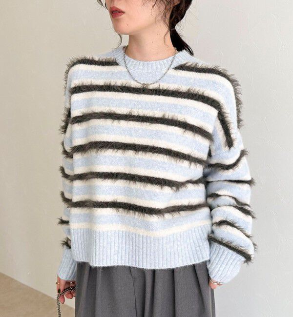 fredy emue「マルチボーダークロップドニットプルオーバー」|ニット・セーター|